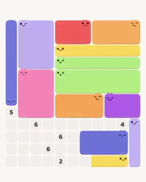 MeowBlock Level 38 after step 13, placing the 8-cell rectangular block at the lower-right area