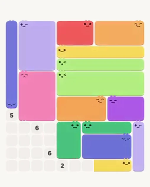 MeowBlock Level 38 after step 15, placing the 6-cell rectangular block at the lower center