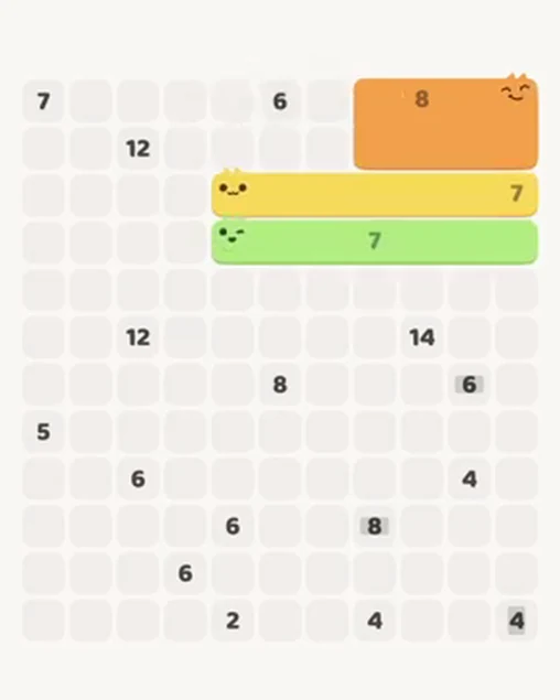 MeowBlock Level 38 after step 3, placing the 7-cell horizontal block at the upper-right area