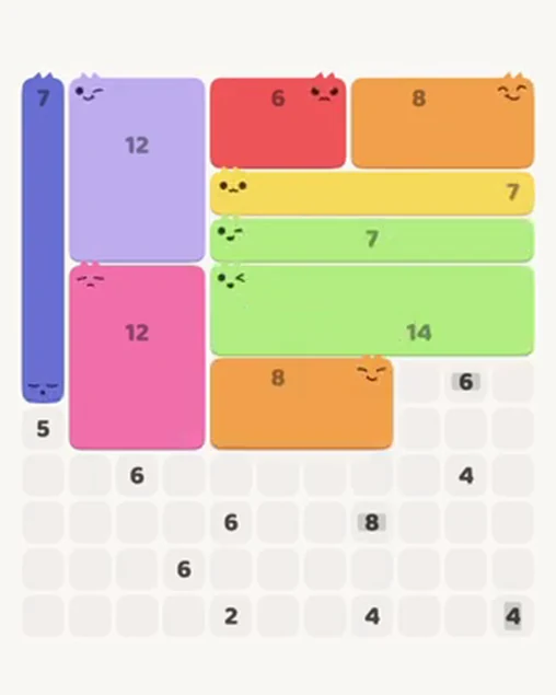 MeowBlock Level 38 after step 9, placing the 8-cell rectangular block at the middle center