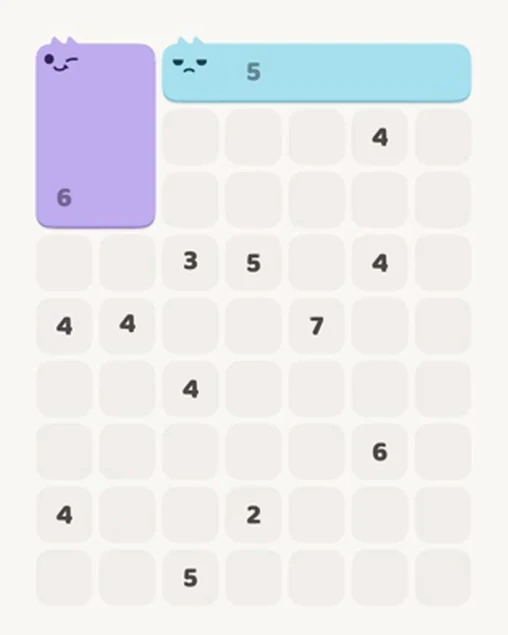 MeowBlock Level 39 after step 2, placing the 5-cell horizontal block at the upper-right area