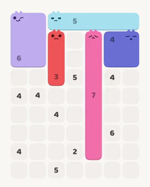 MeowBlock Level 39 after step 5, placing the 7-cell vertical block at the middle-right area