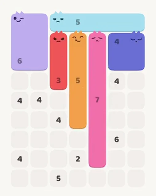 MeowBlock Level 39 after step 6, placing the 5-cell vertical block at the middle center