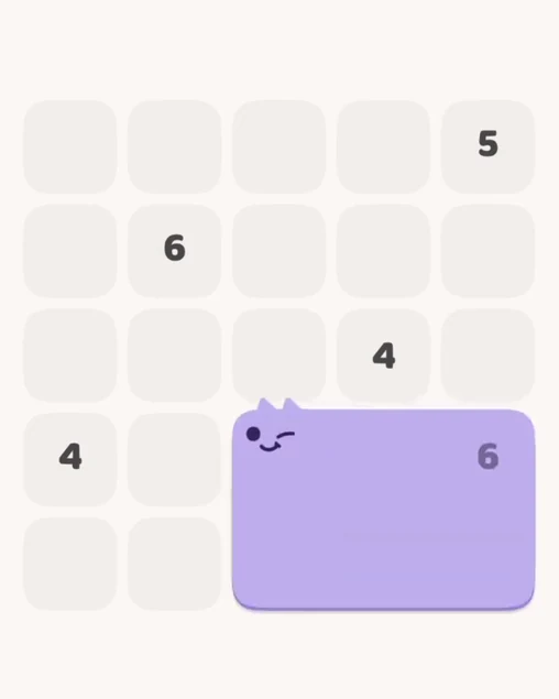 MeowBlock Level 4 after step 1, placing the 6-cell rectangular block at the lower-right area