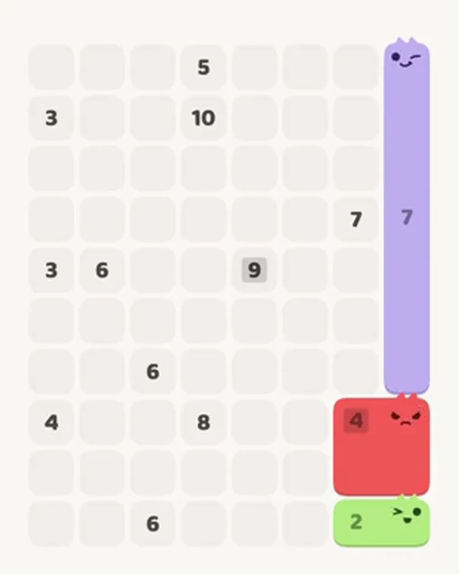 MeowBlock Level 40 after step 3, placing the 7-cell vertical block at the middle-right area
