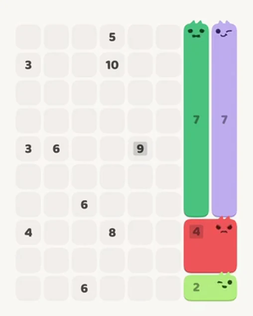MeowBlock Level 40 after step 4, placing the 7-cell vertical block at the middle-right area