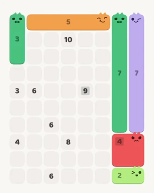 MeowBlock Level 40 after step 6, placing the 3-cell vertical block at the upper-left area