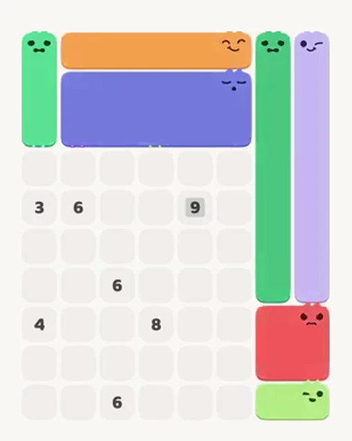 MeowBlock Level 40 after step 7, placing the 10-cell rectangular block at the upper center
