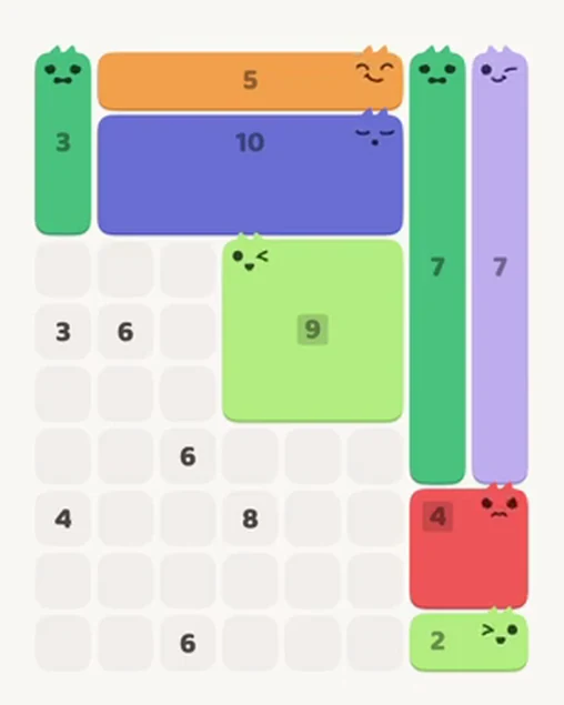 MeowBlock Level 40 after step 8, placing the 9-cell square block at the middle center