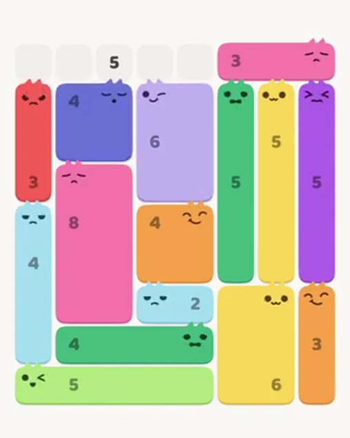 MeowBlock Level 41 after step 15, placing the 3-cell vertical block at the upper-left area