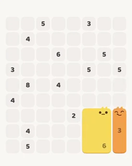 MeowBlock Level 41 after step 2, placing the 3-cell vertical block at the lower-right area