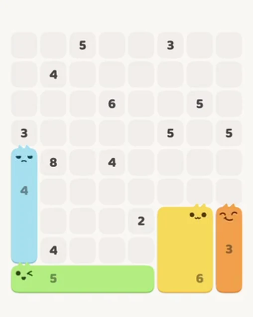 MeowBlock Level 41 after step 4, placing the 4-cell vertical block at the lower-left area