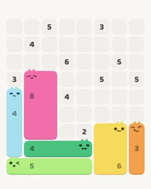 MeowBlock Level 41 after step 6, placing the 8-cell rectangular block at the middle-left area