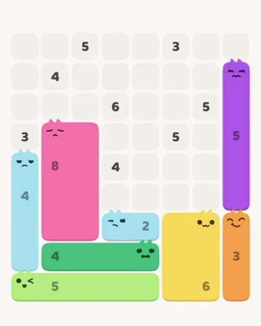 MeowBlock Level 41 after step 8, placing the 5-cell vertical block at the middle-right area