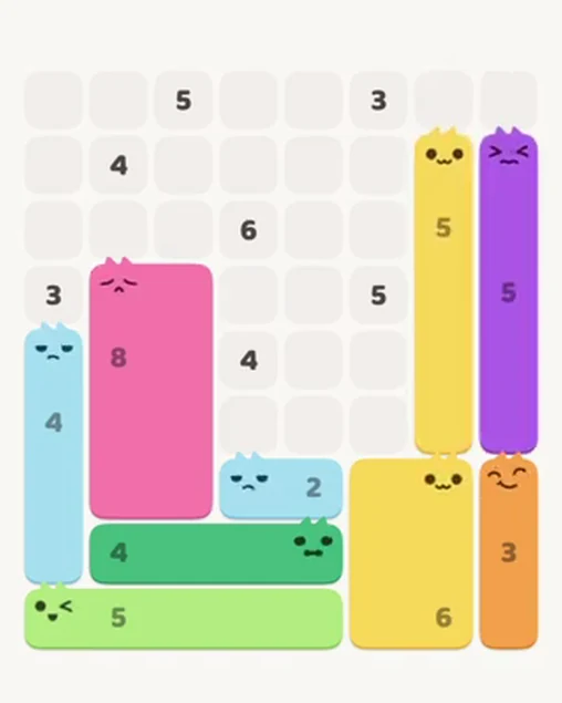 MeowBlock Level 41 after step 9, placing the 5-cell vertical block at the middle-right area