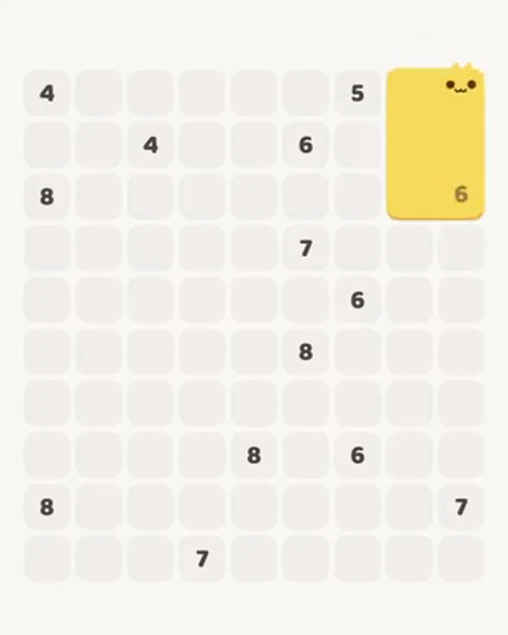 MeowBlock Level 42 after step 1, placing the 6-cell rectangular block at the upper-right area