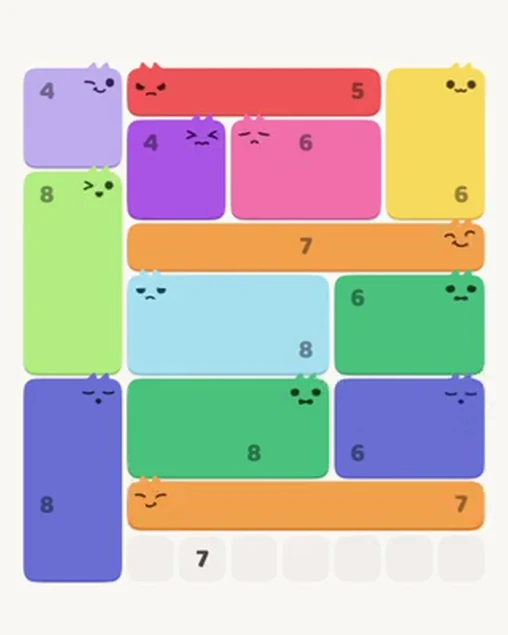 MeowBlock Level 42 after step 13, placing the 7-cell horizontal block at the lower-right area