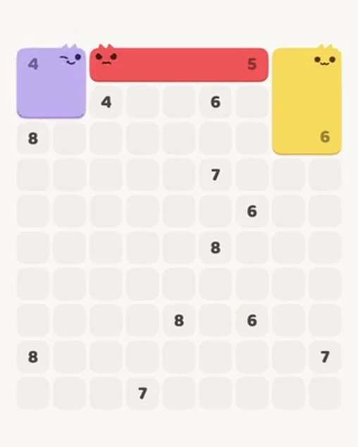 MeowBlock Level 42 after step 3, placing the 4-cell square block at the upper-left area