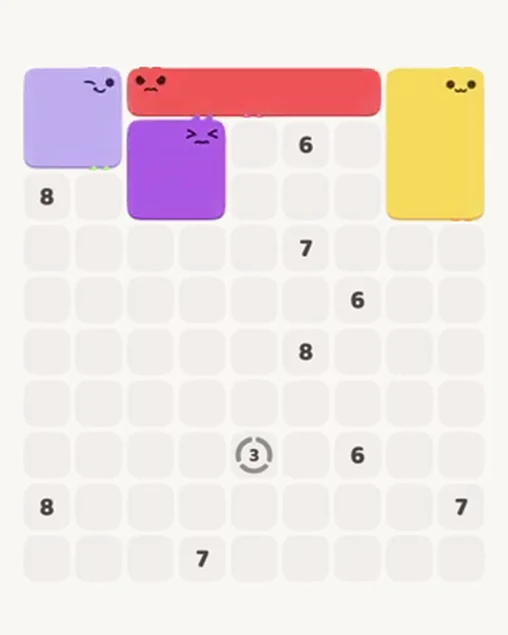 MeowBlock Level 42 after step 4, placing the 4-cell square block at the upper center
