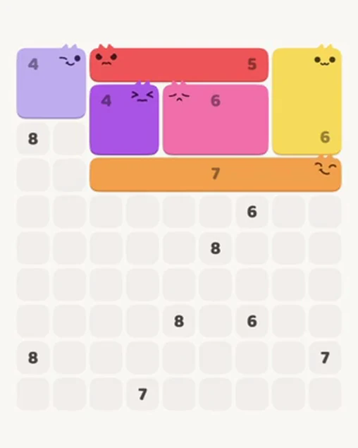MeowBlock Level 42 after step 6, placing the 7-cell horizontal block at the middle-right area
