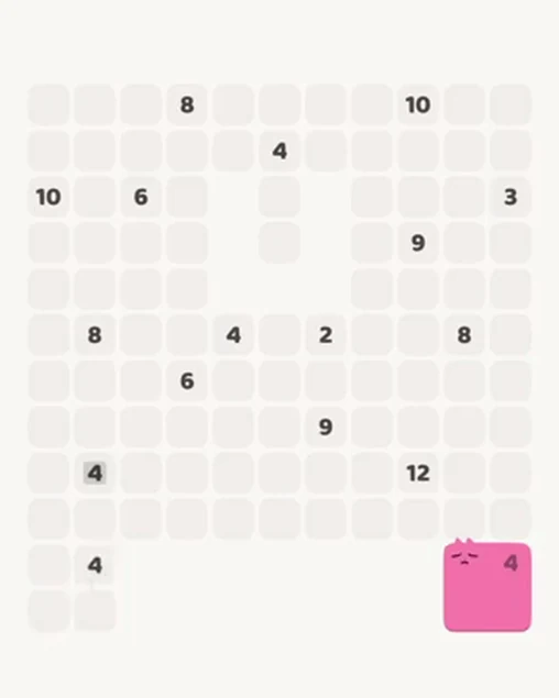 MeowBlock Level 43 after step 1, placing the 4-cell square block at the lower-right area