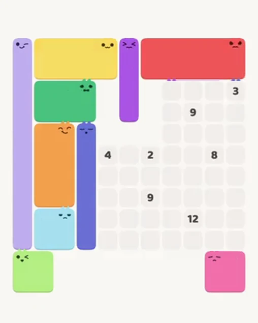 MeowBlock Level 43 after step 10, placing the 6-cell vertical block at the middle center