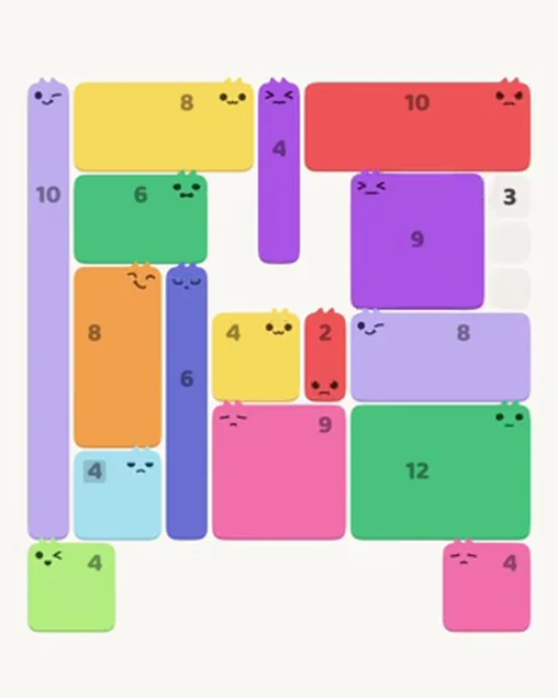 MeowBlock Level 43 after step 16, placing the 9-cell square block at the upper-right area