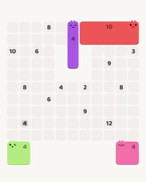 MeowBlock Level 43 after step 4, placing the 4-cell vertical block at the upper center