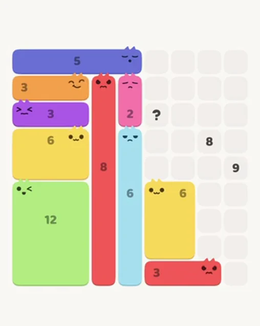 MeowBlock Level 44 after step 10, placing the 6-cell rectangular block at the lower-right area