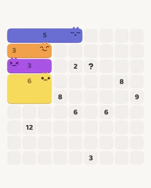 MeowBlock Level 44 after step 4, placing the 6-cell rectangular block at the middle-left area