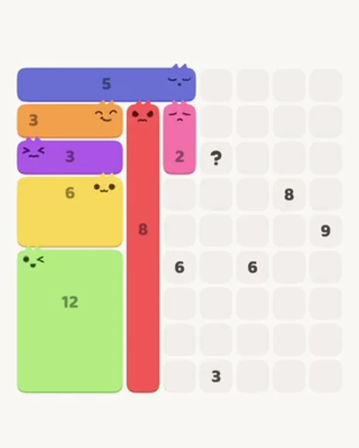 MeowBlock Level 44 after step 7, placing the 2-cell vertical block at the upper center