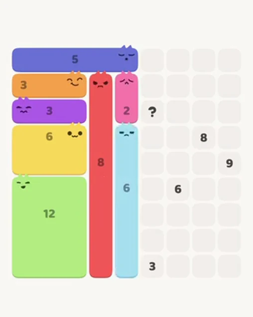 MeowBlock Level 44 after step 8, placing the 6-cell vertical block at the lower center