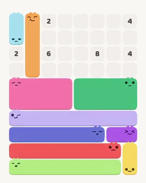 MeowBlock Level 45 after step 10, placing the 2-cell vertical block at the upper-left area