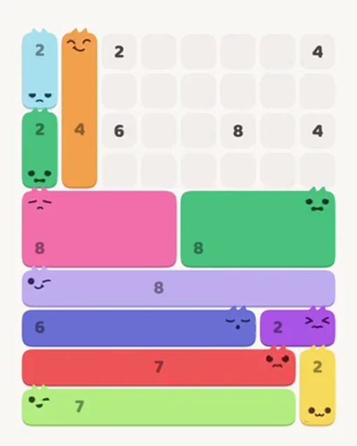 MeowBlock Level 45 after step 11, placing the 2-cell vertical block at the middle-left area
