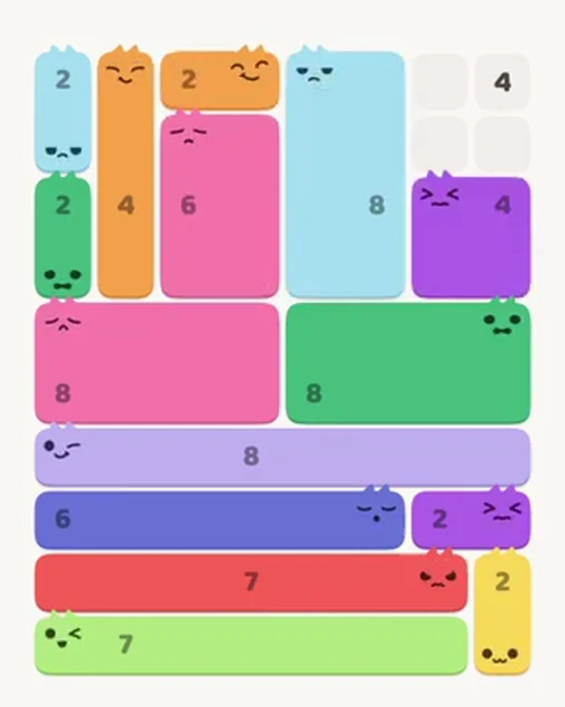 MeowBlock Level 45 after step 15, placing the 4-cell square block at the middle-right area