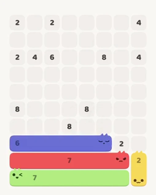 MeowBlock Level 45 after step 4, placing the 6-cell horizontal block at the lower center