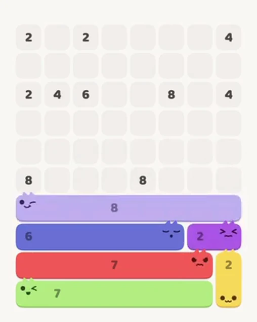 MeowBlock Level 45 after step 6, placing the 2-cell horizontal block at the lower-right area