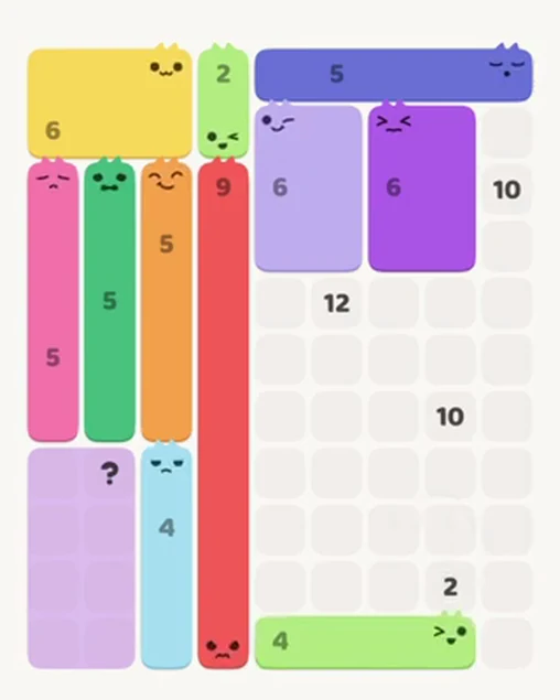 MeowBlock Level 46 after step 12, placing the 4-cell horizontal block at the lower-right area
