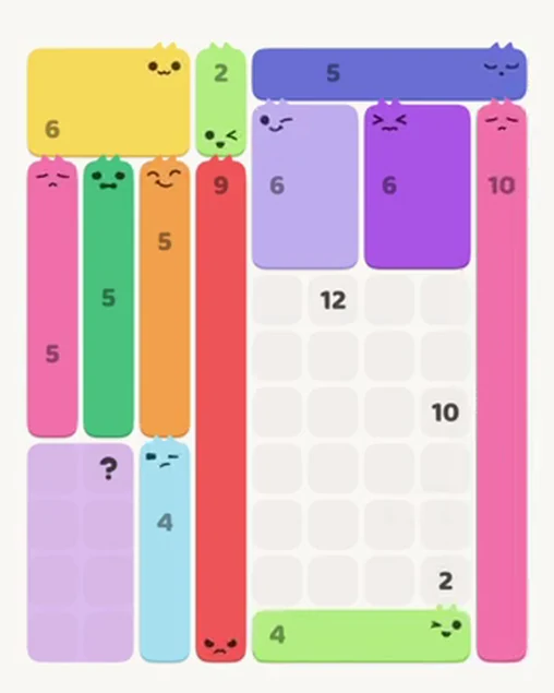 MeowBlock Level 46 after step 13, placing the 10-cell vertical block at the middle-right area