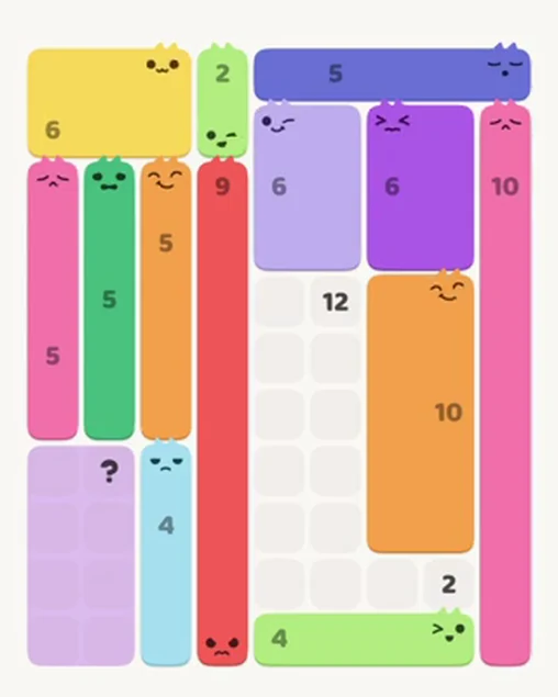 MeowBlock Level 46 after step 14, placing the 10-cell rectangular block at the middle-right area