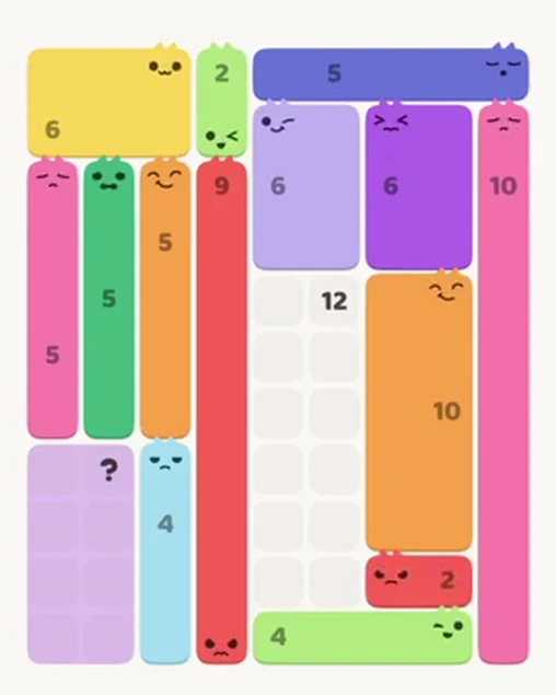 MeowBlock Level 46 after step 15, placing the 2-cell horizontal block at the lower-right area