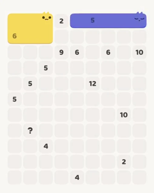 MeowBlock Level 46 after step 2, placing the 5-cell horizontal block at the upper-right area