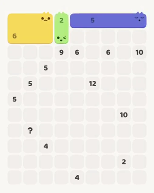 MeowBlock Level 46 after step 3, placing the 2-cell vertical block at the upper center