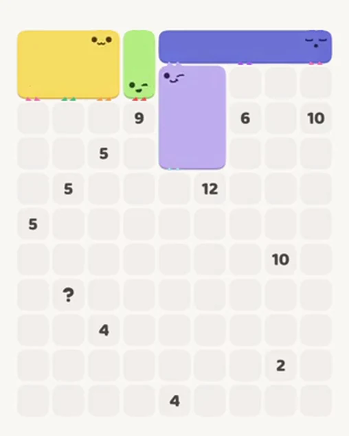MeowBlock Level 46 after step 4, placing the 6-cell rectangular block at the upper center