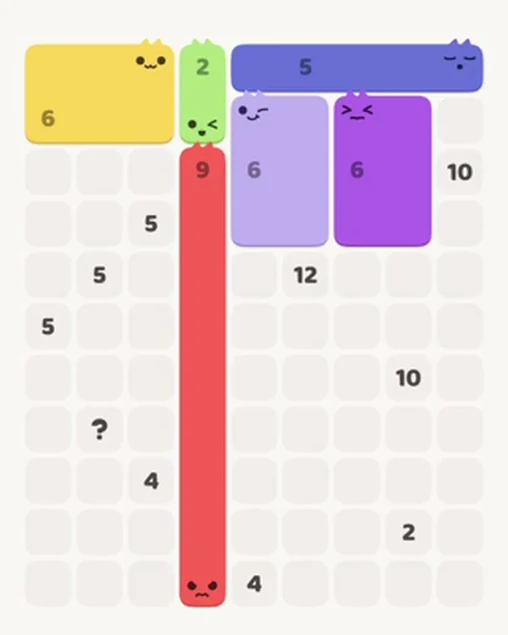 MeowBlock Level 46 after step 6, placing the 9-cell vertical block at the middle center