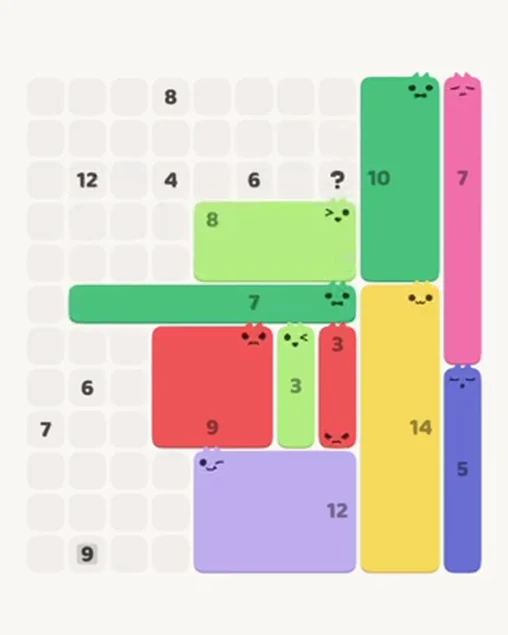 MeowBlock Level 47 after step 10, placing the 8-cell rectangular block at the middle center
