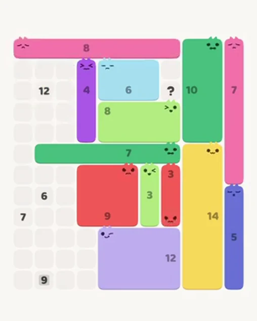 MeowBlock Level 47 after step 13, placing the 8-cell horizontal block at the upper center