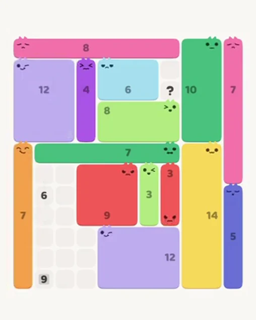 MeowBlock Level 47 after step 15, placing the 7-cell vertical block at the lower-left area