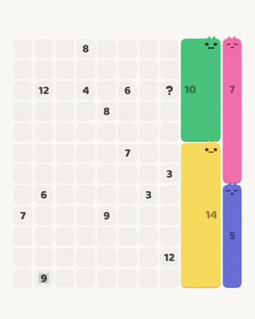 MeowBlock Level 47 after step 4, placing the 7-cell vertical block at the upper-right area