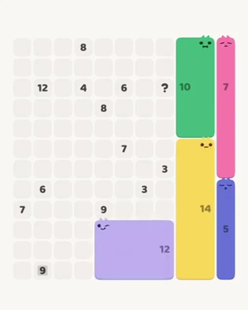 MeowBlock Level 47 after step 5, placing the 12-cell rectangular block at the lower center